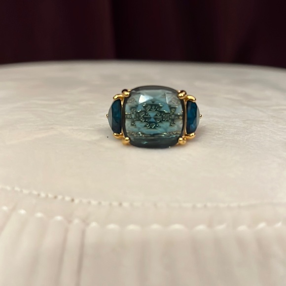 kate spade Jewelry - Kate Spade Faux Sapphire 3-Stone Cocktail Ring Size 6